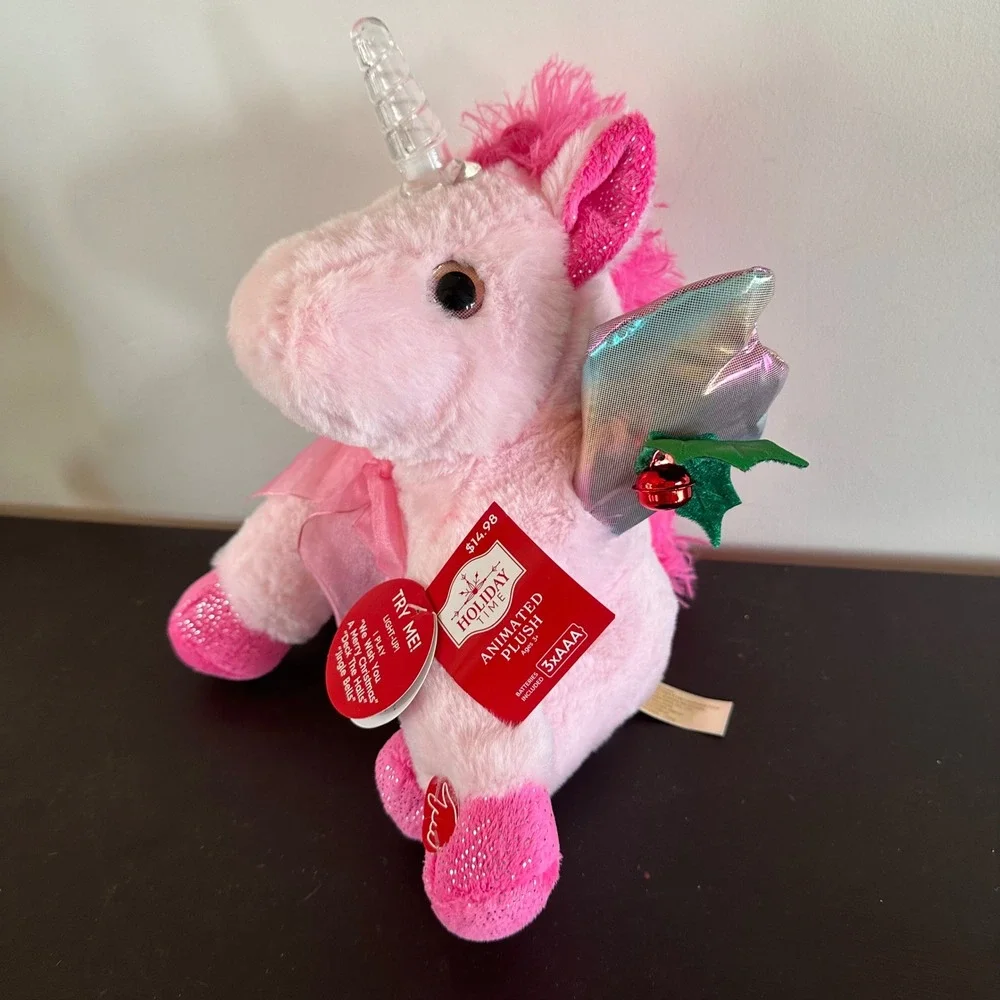 Holiday Time Animated Plush Pink Unicorn Light Up Musical Christmas Toy 11
